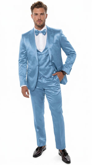 Men’s Powder Blue Satin Tuxedo – Light Blue Wedding & Prom Tuxedo Suit