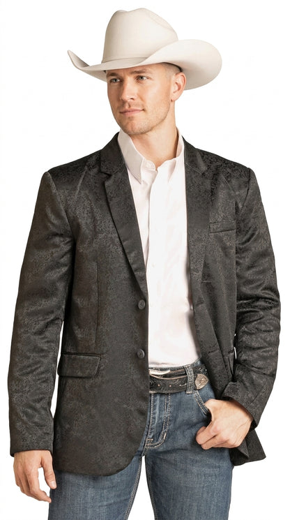 Men’s Black Western Paisley Blazer – Cowboy Jacquard Sport Coat