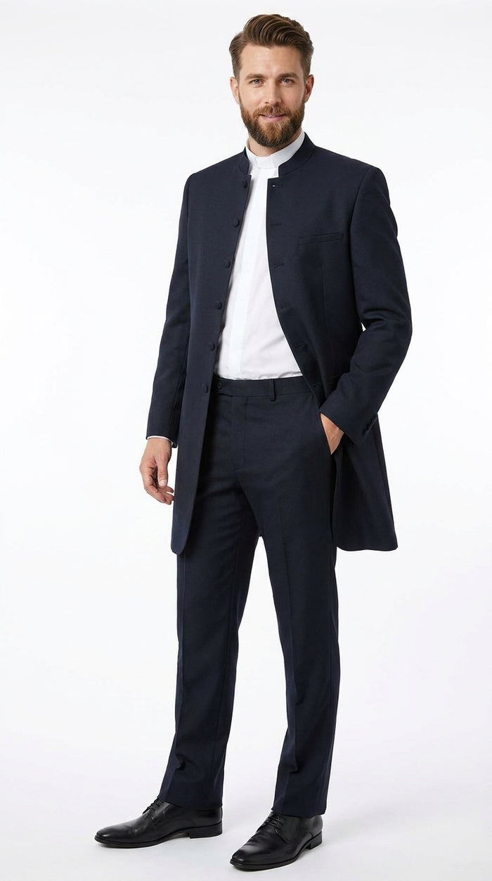 Men’s Black Mandarin Collar Suit – Matrix Neo Inspired Long Jacket & Pants Formal Suit