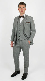 Men’s Edwardian Grey 3-Piece Suit – Dickens Downton Abbey Victorian Vintage Tweed Suit