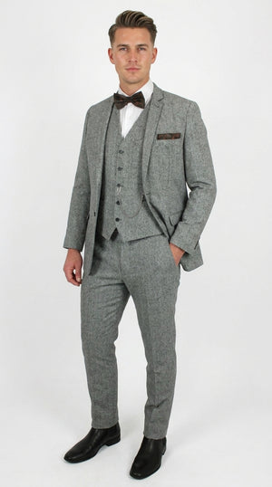 Men’s Edwardian Grey 3-Piece Suit – Dickens Downton Abbey Victorian Vintage Tweed Suit