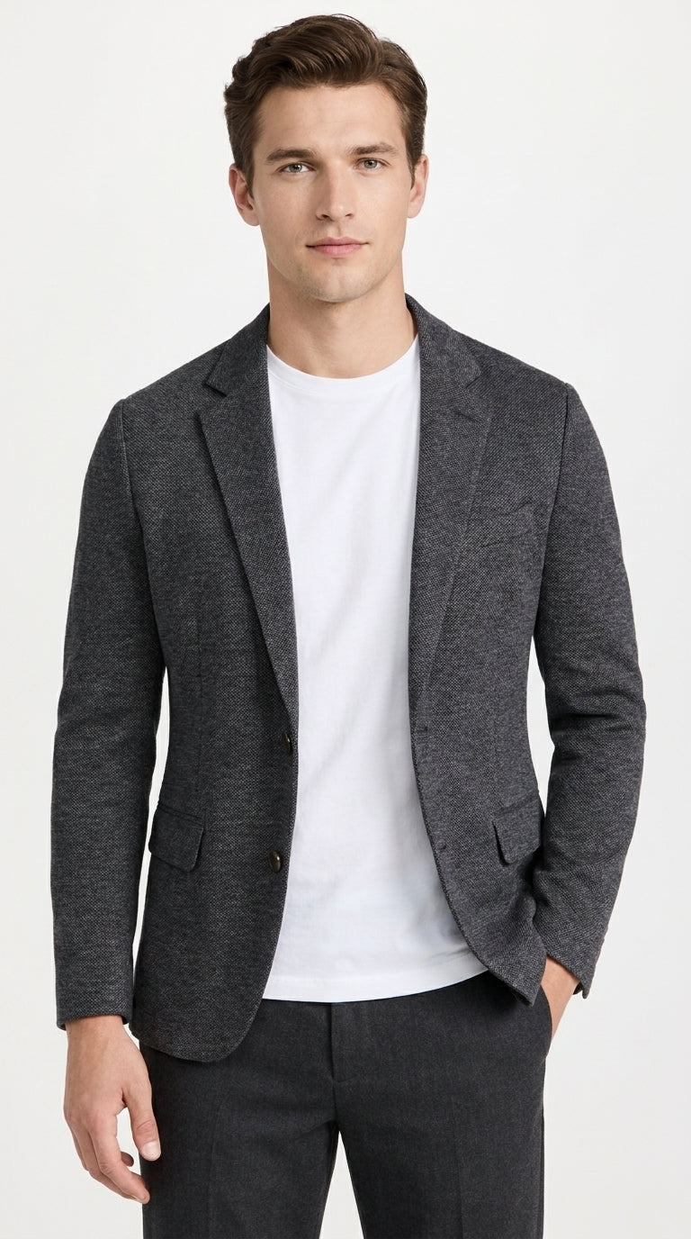 Men’s Charcoal Grey Sport Coat – Classic Two Button Notch Lapel Textured Blazer
