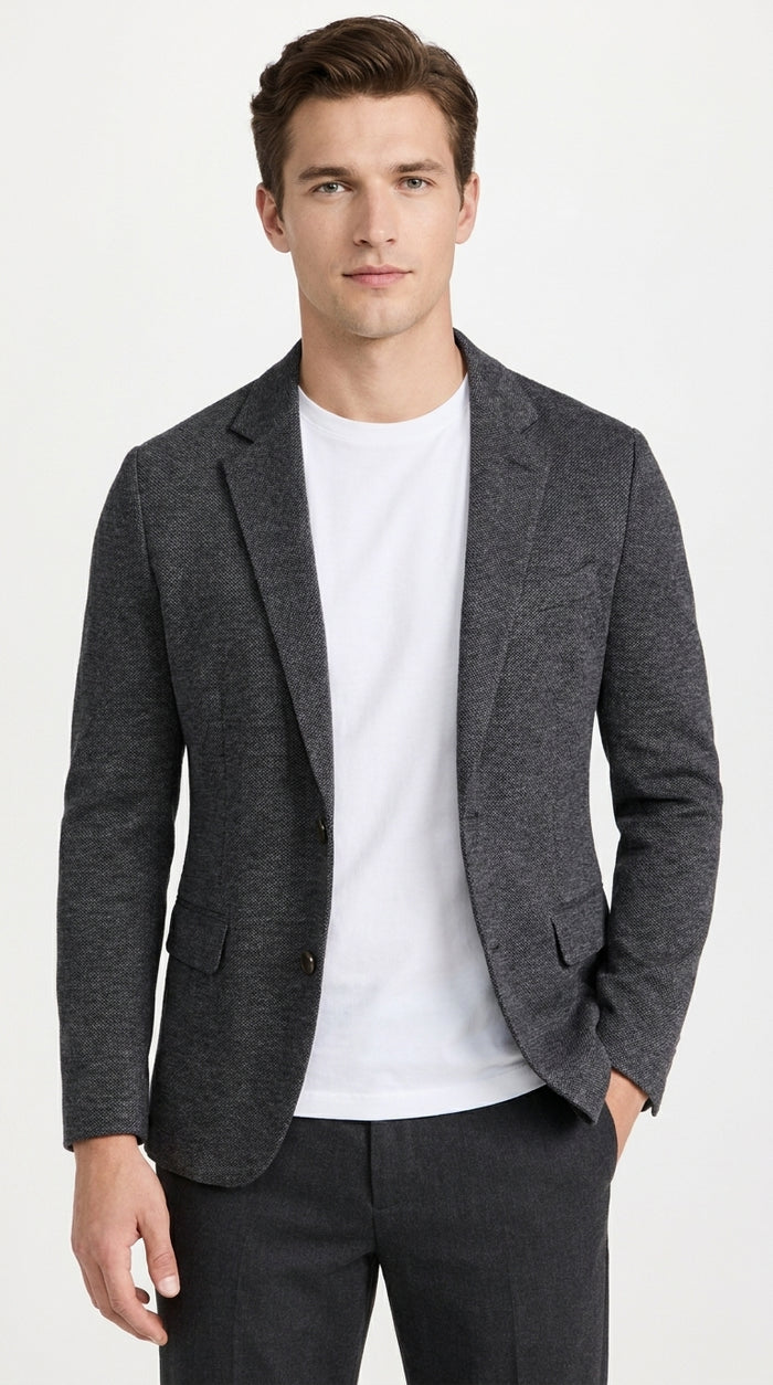 Men’s Charcoal Grey Sport Coat – Classic Two Button Notch Lapel Textured Blazer