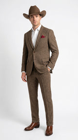 Men’s Brown Herringbone Tweed Groom Suit – Country Wedding & Rustic Wedding Suit