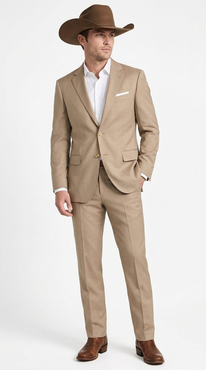 Men’s Tan Country Wedding Suit – Beige Groom Suit for Rustic & Outdoor Weddings