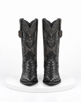 Los Altos Men’s Black Ostrich Pointed Toe Cowboy Boots, 1.5 Inch Walking Heel Botas De Avestruz