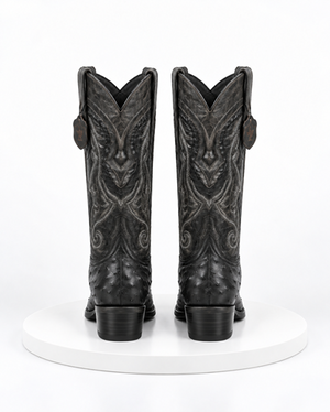 Los Altos Men’s Black Ostrich Pointed Toe Cowboy Boots, 1.5 Inch Walking Heel Botas De Avestruz