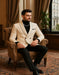 Men’s Cream Jacquard Double-Breasted Tuxedo with Black Trim – Formal Blazer for Weddings & Events Ivory Color