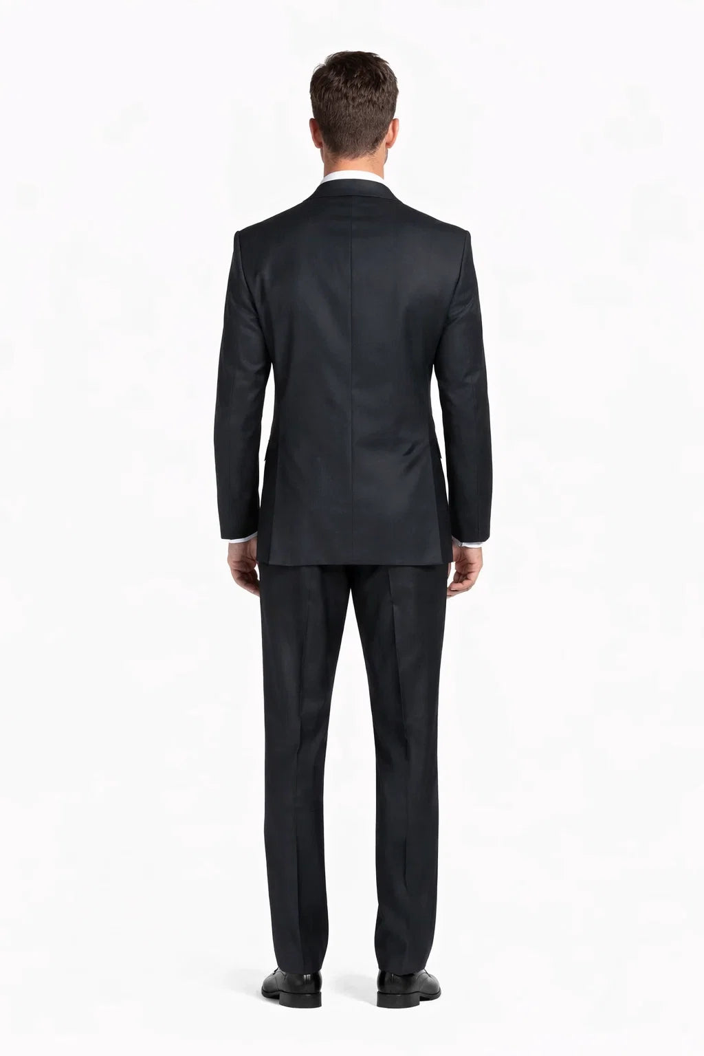1 Button Dark Navy Solid 100% Wool Flat Front Fitted Suit - Image 3