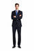 Dark Navy Solid 100% Wool Flat Front Fitted Suit