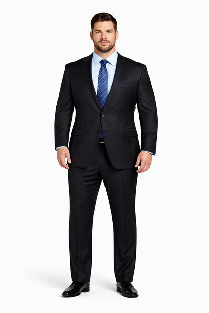 1 Button Dark Navy Solid 100% Wool Flat Front Fitted Suit - Image 8