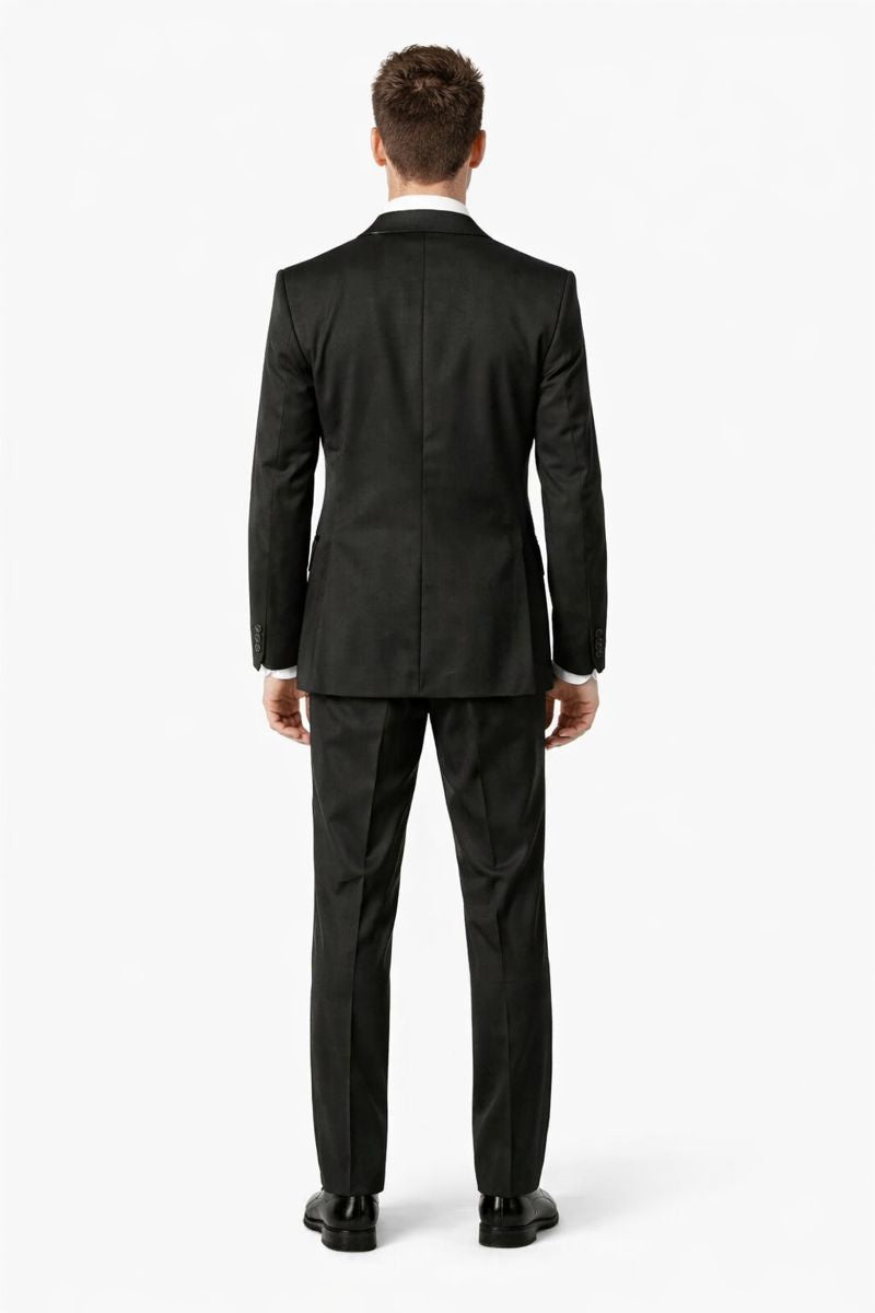 1 Button Peak Jean Tuxedo - Black Peak Lapel Tuxedo Suit - Wide Lapel Tuxedo - Image 3