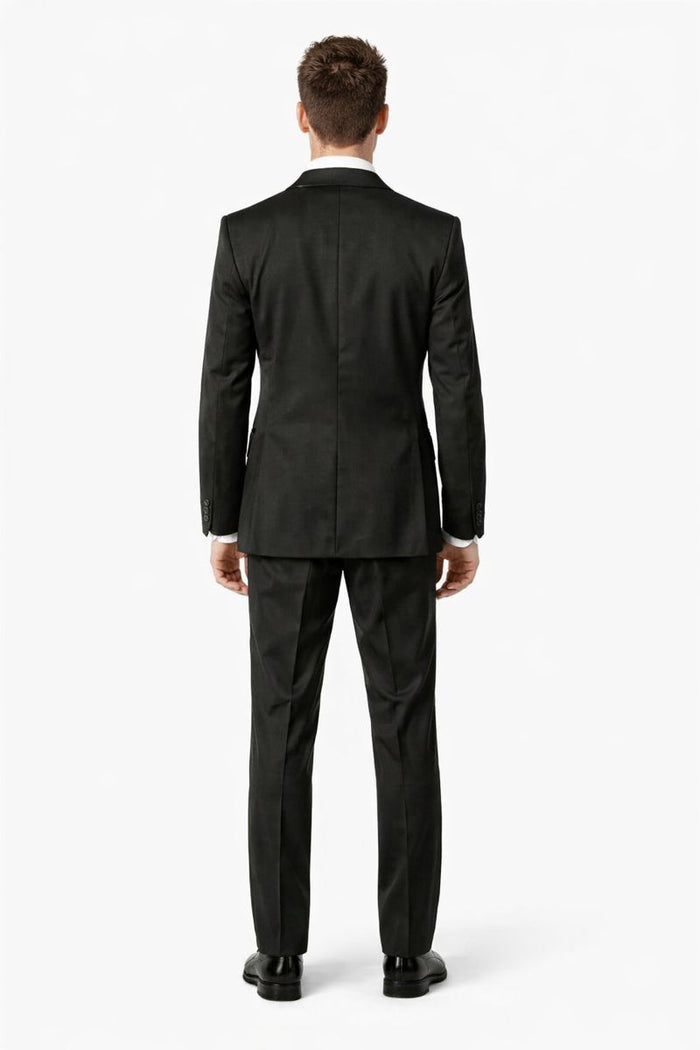 1 Button Peak Jean Tuxedo - Black Peak Lapel Tuxedo Suit - Wide Lapel Tuxedo - Image 3