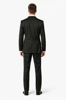 1 Button Peak Jean Tuxedo - Black Peak Lapel Tuxedo Suit - Wide Lapel Tuxedo - Image 3