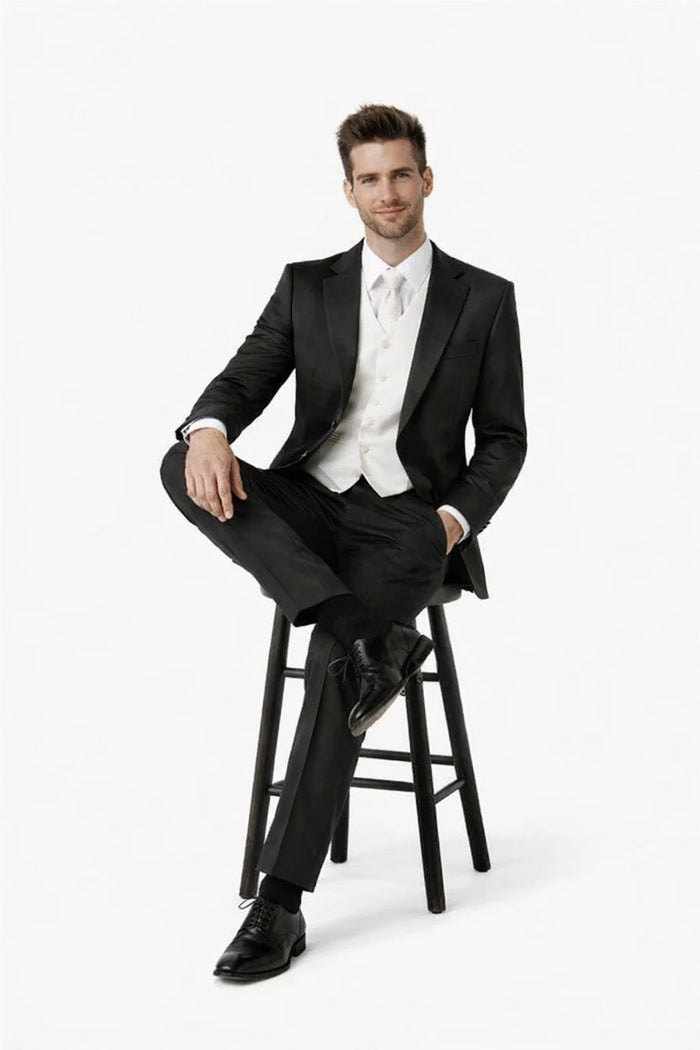 1 Button Peak Jean Tuxedo - Black Peak Lapel Tuxedo Suit - Wide Lapel Tuxedo - Image 4