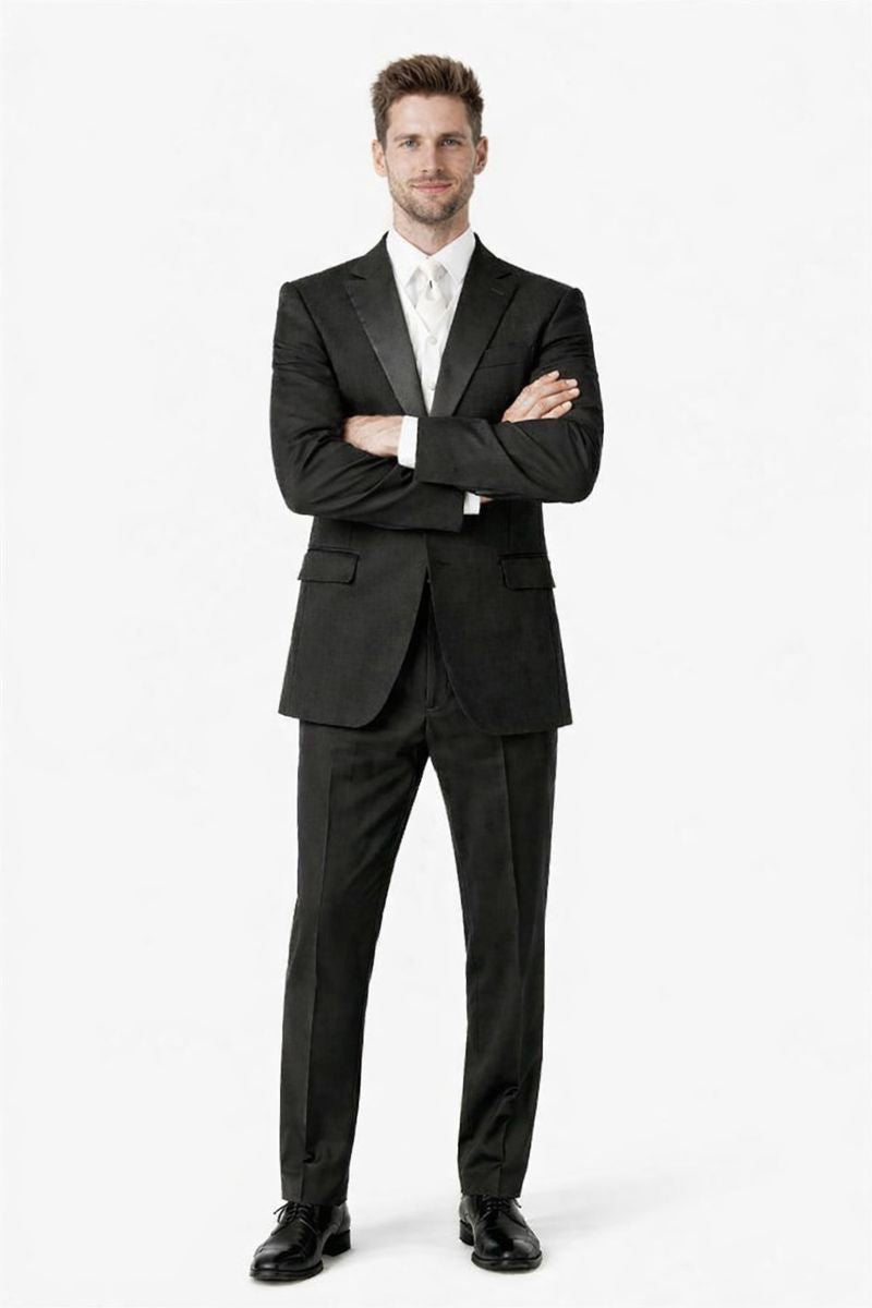 1 Button Peak Jean Tuxedo - Black Peak Lapel Tuxedo Suit - Wide Lapel Tuxedo - Image 5