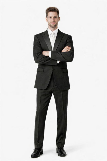 1 Button Peak Jean Tuxedo - Black Peak Lapel Tuxedo Suit - Wide Lapel Tuxedo - Image 5