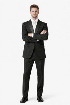 1 Button Peak Jean Tuxedo - Black Peak Lapel Tuxedo Suit - Wide Lapel Tuxedo - Image 5