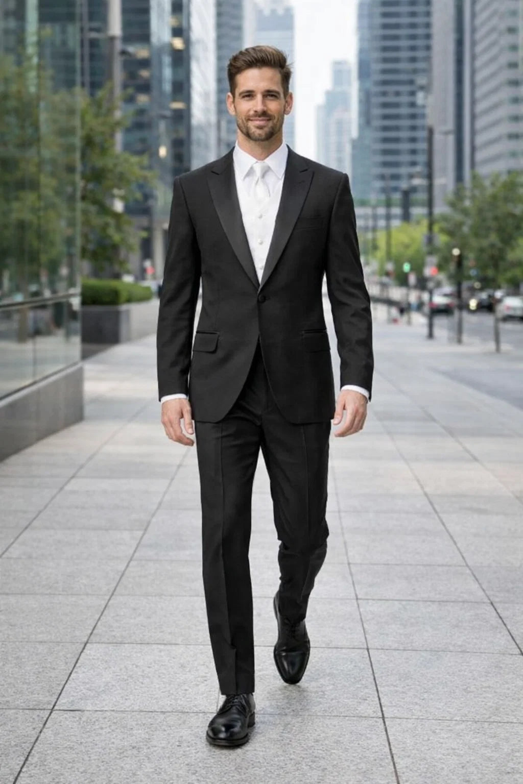1 Button Peak Jean Tuxedo - Black Peak Lapel Tuxedo Suit - Wide Lapel Tuxedo - Image 6