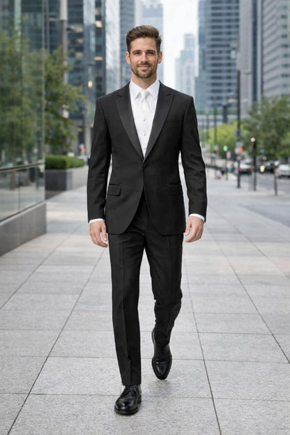 1 Button Peak Jean Tuxedo - Black Peak Lapel Tuxedo Suit - Wide Lapel Tuxedo - Image 6