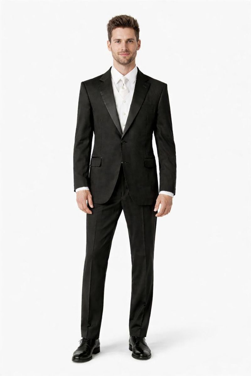 1 Button Peak Jean Tuxedo - Black Peak Lapel Tuxedo Suit - Wide Lapel Tuxedo