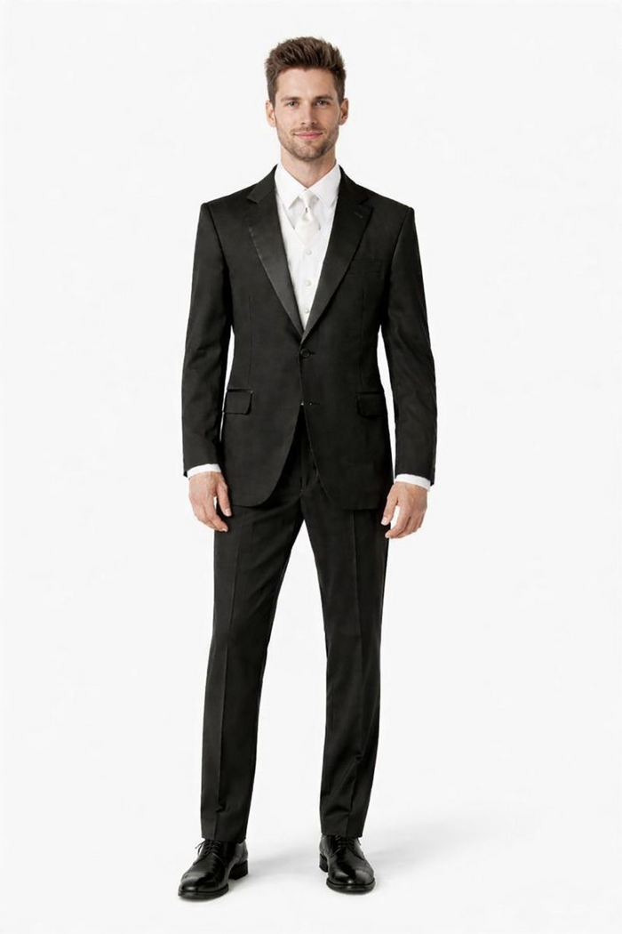 1 Button Peak Jean Tuxedo - Black Peak Lapel Tuxedo Suit - Wide Lapel Tuxedo