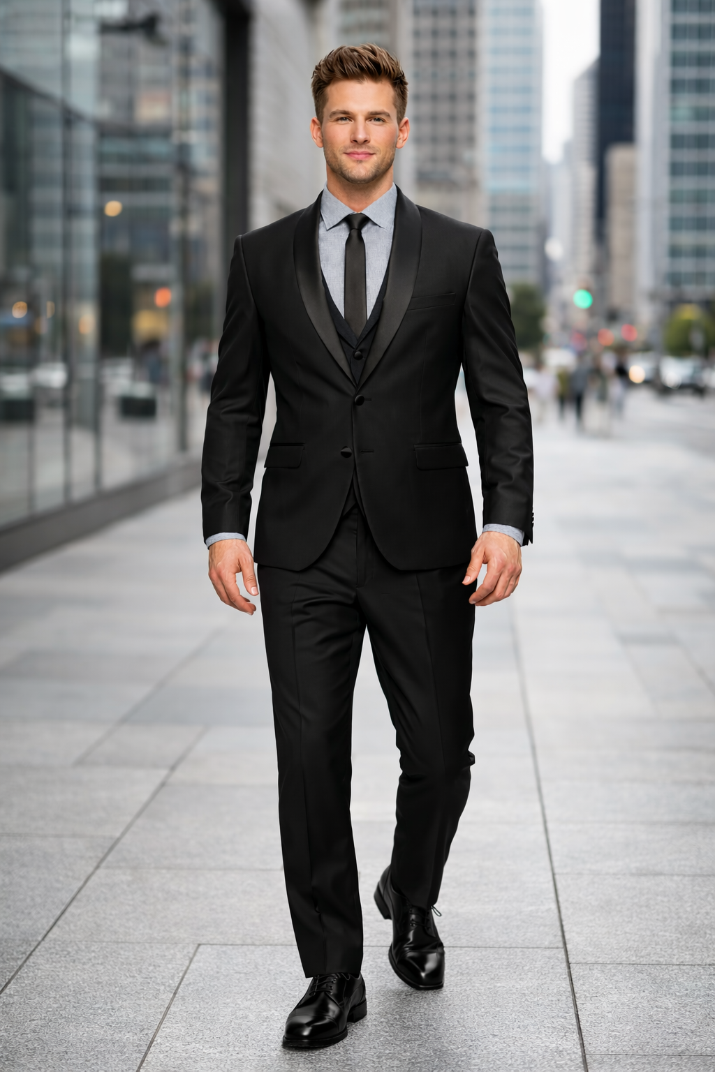 1 Button Slim Fitted Shawl Tuxedo Black - Image 6