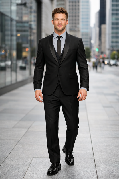 1 Button Slim Fitted Shawl Tuxedo Black - Image 6