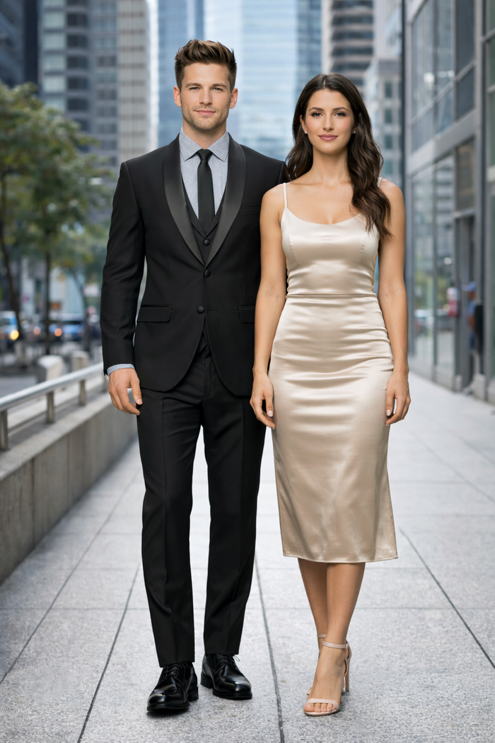 1 Button Slim Fitted Shawl Tuxedo Black - Image 7