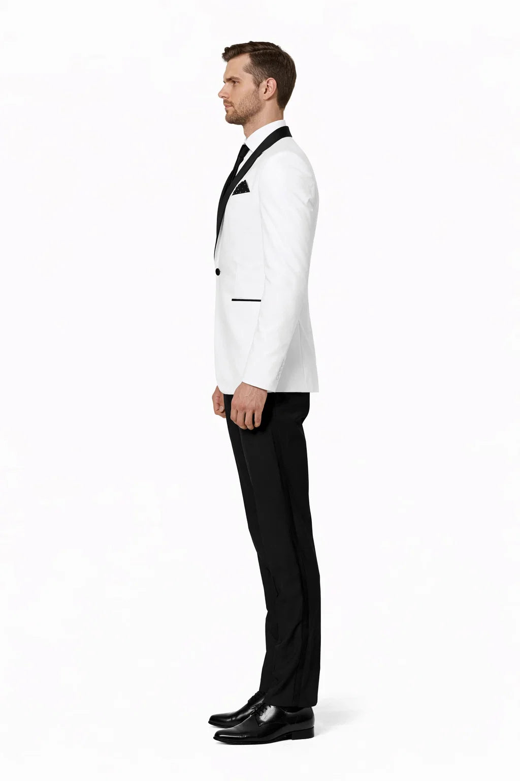1 Button Slim Fitted Shawl Tuxedo White - Image 2