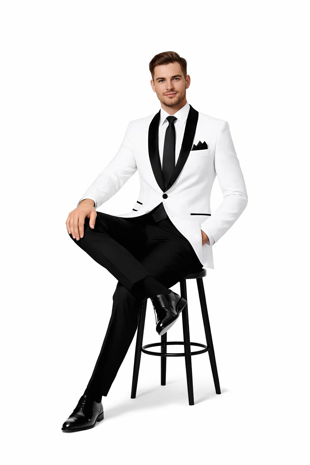 1 Button Slim Fitted Shawl Tuxedo White - Image 4
