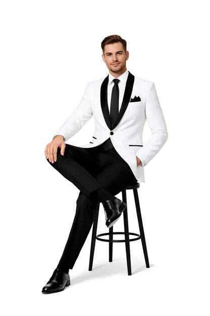 1 Button Slim Fitted Shawl Tuxedo White - Image 4