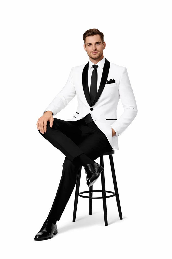 1 Button Slim Fitted Shawl Tuxedo White - Image 4