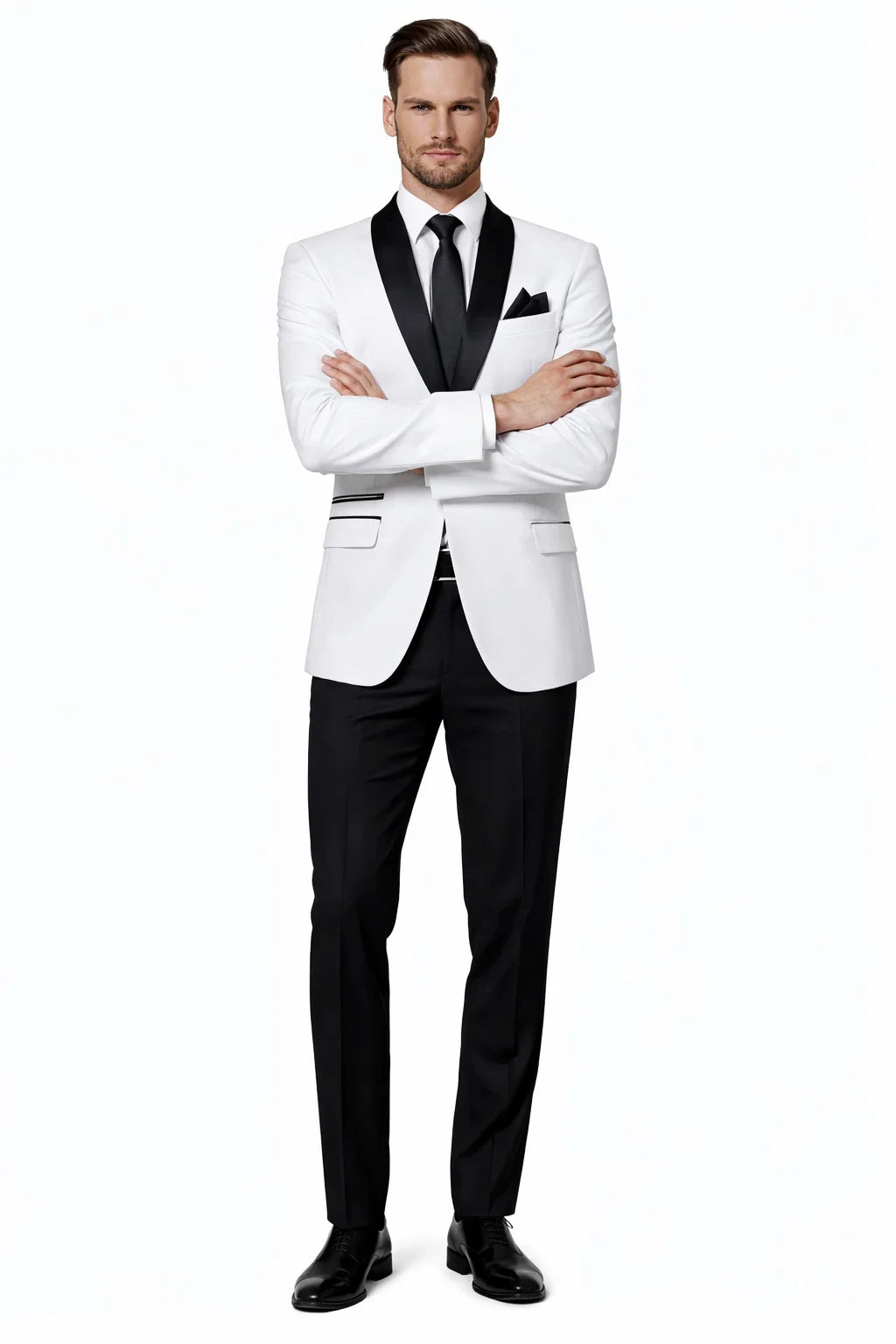 1 Button Slim Fitted Shawl Tuxedo White - Image 5
