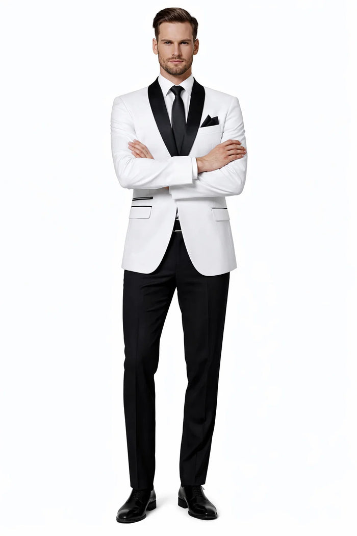 1 Button Slim Fitted Shawl Tuxedo White - Image 5
