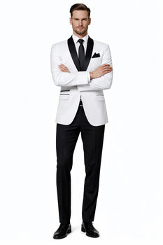1 Button Slim Fitted Shawl Tuxedo White - Image 5