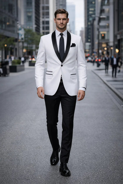 1 Button Slim Fitted Shawl Tuxedo White - Image 6