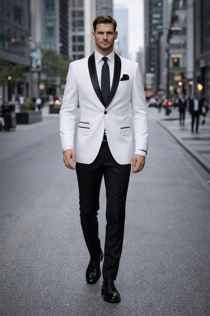 1 Button Slim Fitted Shawl Tuxedo White - Image 6