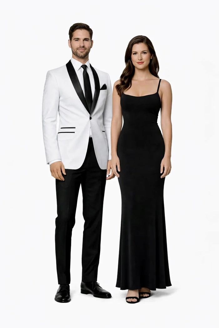 1 Button Slim Fitted Shawl Tuxedo White - Image 7