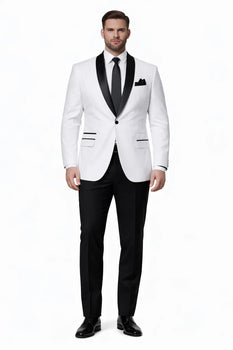 1 Button Slim Fitted Shawl Tuxedo White - Image 8