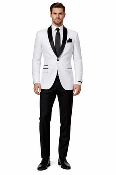 1 Button Slim Fitted Shawl Tuxedo White