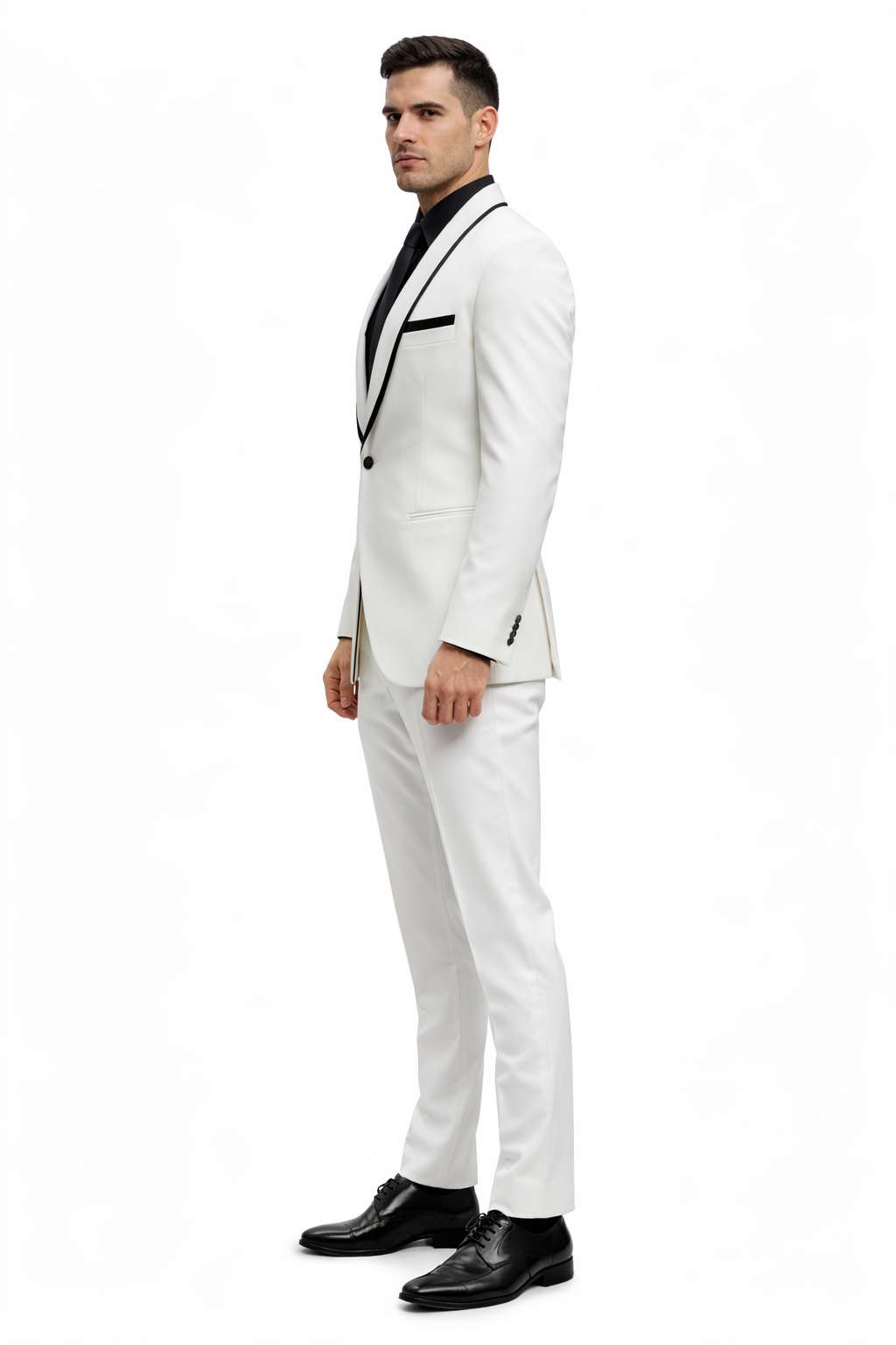 1 Button White Shawl Lapel Black Shirt Tuxedo - Image 3