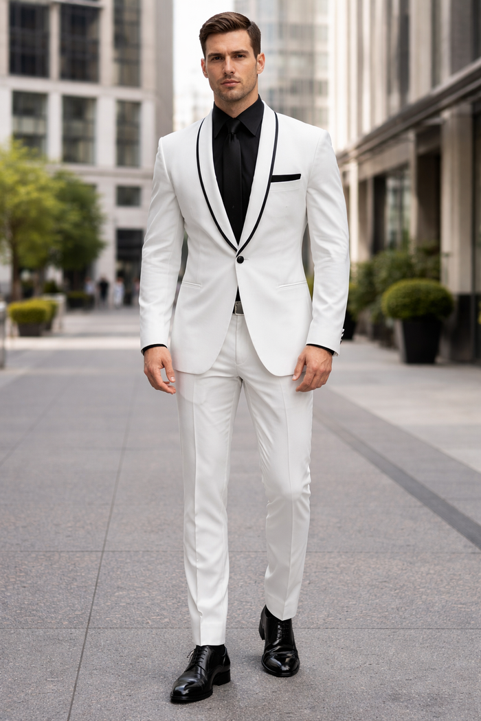 1 Button White Shawl Lapel Black Shirt Tuxedo - Image 6