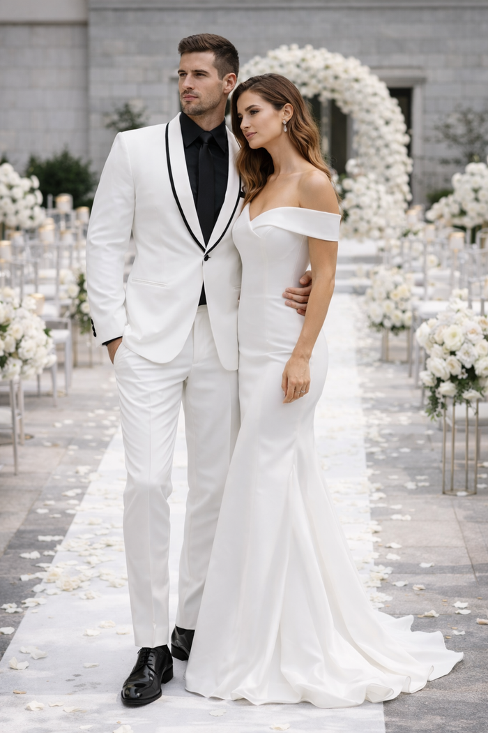 1 Button White Shawl Lapel Black Shirt Tuxedo - Image 7