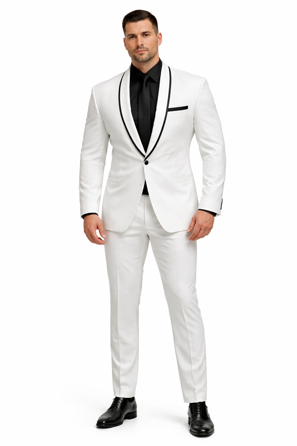 1 Button White Shawl Lapel Black Shirt Tuxedo - Image 8