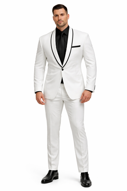 1 Button White Shawl Lapel Black Shirt Tuxedo - Image 8