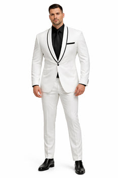 1 Button White Shawl Lapel Black Shirt Tuxedo - Image 8