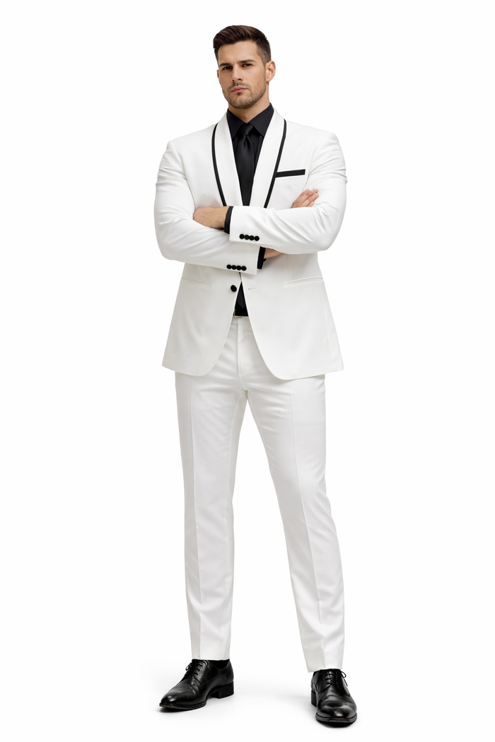 1 Button White Shawl Lapel Black Shirt Tuxedo - Image 5