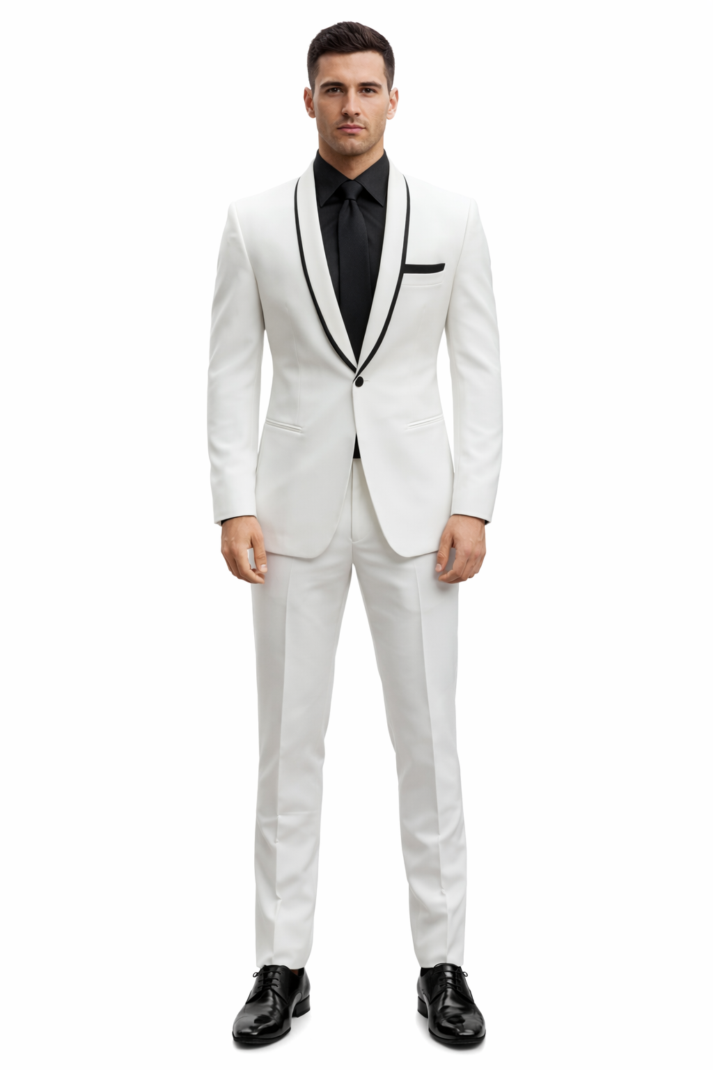 1 Button White Shawl Lapel Black Shirt Tuxedo
