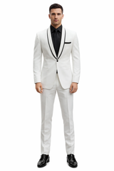 1 Button White Shawl Lapel Black Shirt Tuxedo